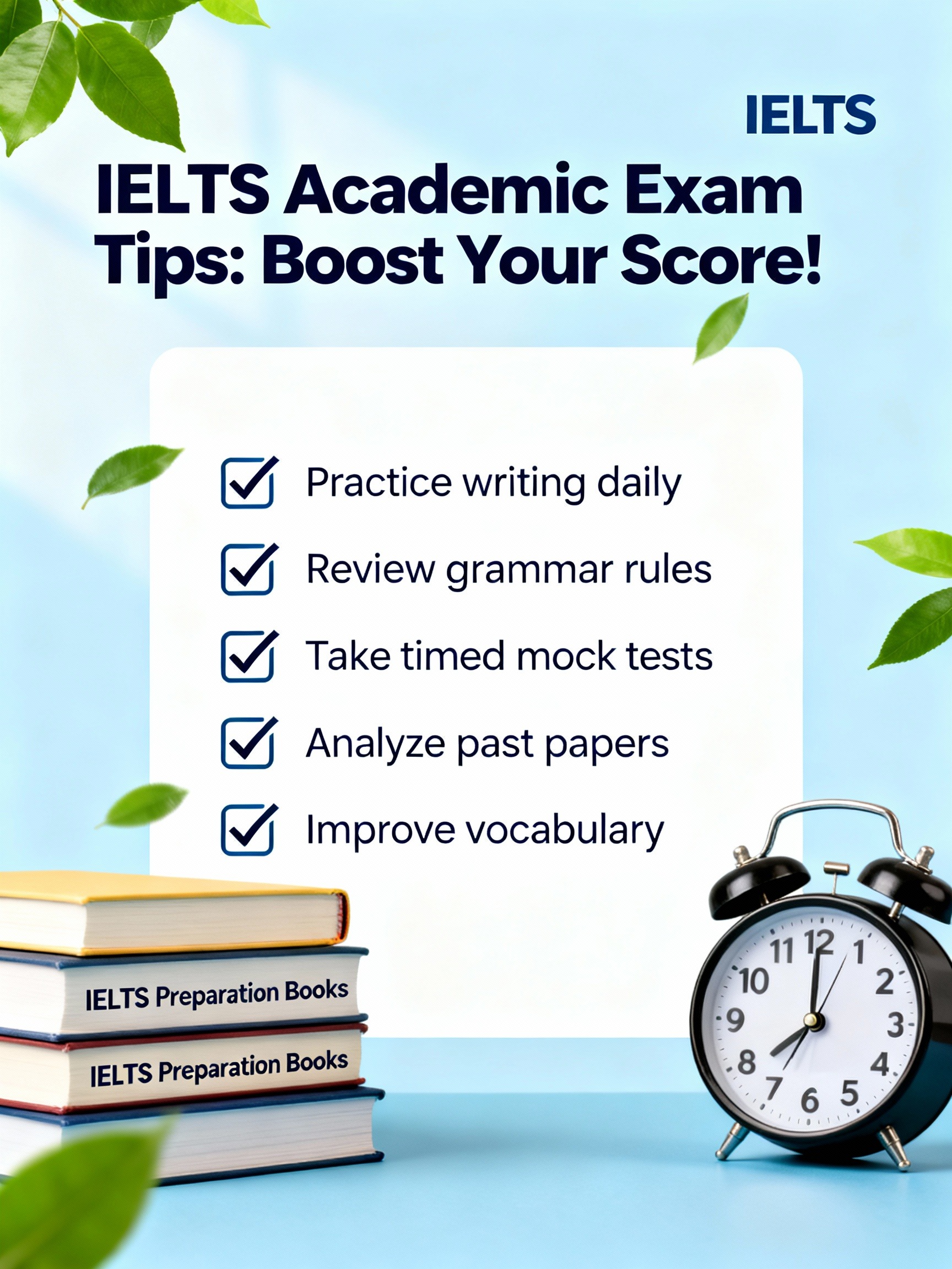 Boost IELTS Academic exam score with proven tips: master listening prediction, reading skimming, writing structures, and speaking fluency. Strategies for band!- Tips