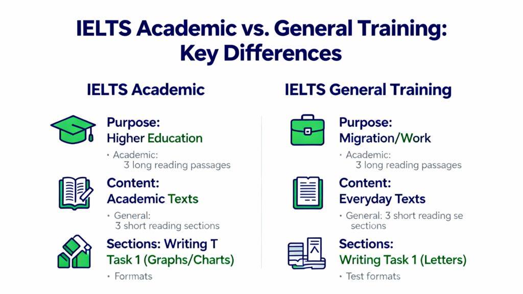 What is the difference between IELTS Academic and General Training?
