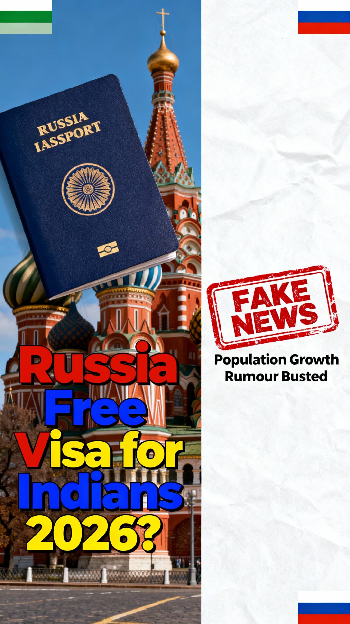 Russia free visa for Indians 2026? FAKE NEWS busted! No population growth scheme—get real facts on group tourist entry, e-visas, & skilled worker quotas. Tourism surges, but myths mislead. Truth revealed