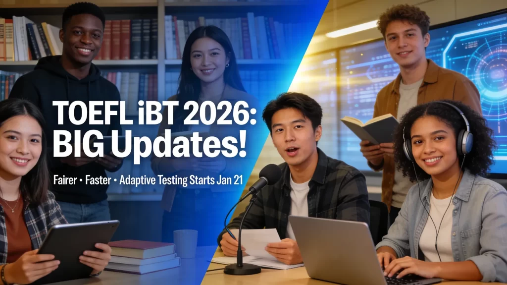 TOEFL iBT test updates starting January 21, 2026, bring fairer, agile testing with multistage adaptive sections, faster scores, and practical topics for reading, listening, speaking, and writing—ideal for teachers preparing students.
