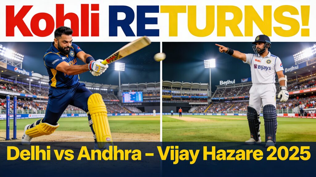 Virat Kohli's Vijay Hazare return after 15 years! Delhi vs Andhra live: Pant captains stars at Bengaluru. Toss, XI, predictions, fantasy tips & analysis inside.